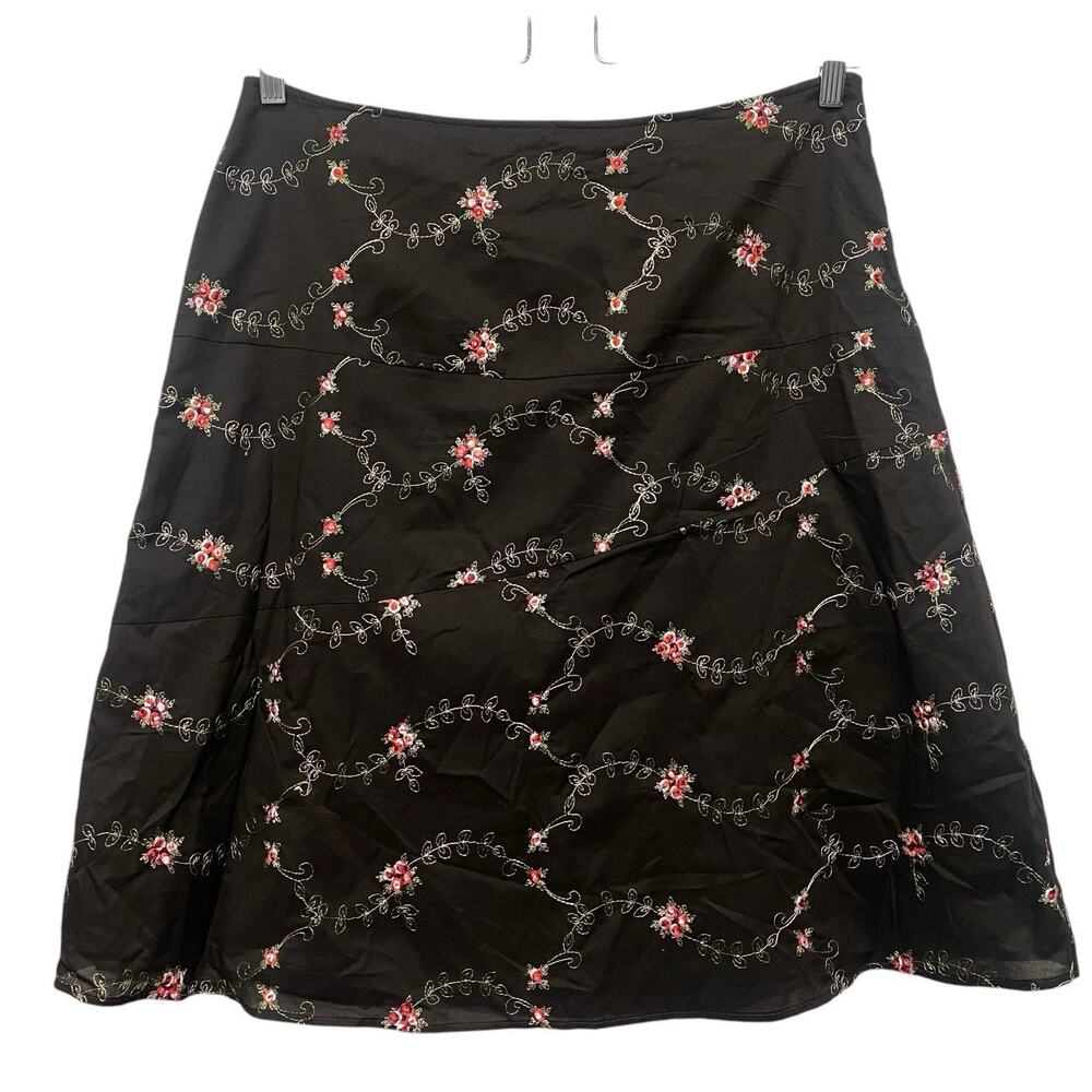 Gloria Vanderbilt A-Line Skirt Women 14 Lined Embroidered Preppy Feminine Church